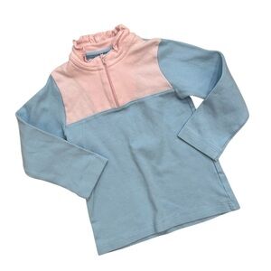 Little English Girl’s Half-zip Pullover Ruffle Collar Color Block Pink